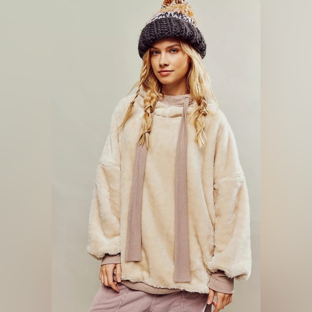 Free People Bunny Cream Pullover Hoodie Sweatshirt